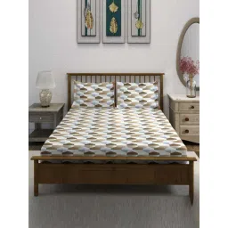 Swayam Ananda Green Cotton 210 TC 120 GSM Double Size Bedsheet With 2 Pillow Covers-picture-35