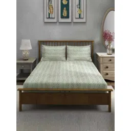 Swayam Ananda Green Cotton 210 TC 120 GSM King Fitted Bedsheet With Pillow Cover-picture-43