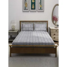 Swayam Ananda Grey Cotton 210 TC 120 GSM King Size Bedsheet With 2 Pillow Covers-picture-26