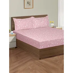SWAYAM Ananda Pink & White Floral Cotton 200 TC Fitted King Bedsheet with 2 Pillow Covers-picture-21