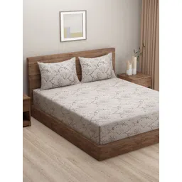 SWAYAM Beige & Brown Floral 200 TC Cotton King Bedsheet with 2 Pillow Covers-picture-22