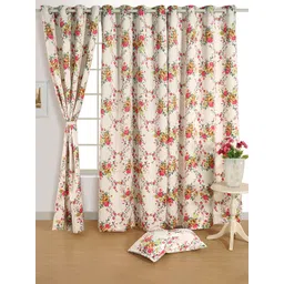 SWAYAM Beige & Orange Floral Black Out Long Door Curtain-picture-36