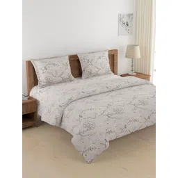 SWAYAM Beige Floral Printed Cotton 144 TC Double King Bedding Set-picture-15