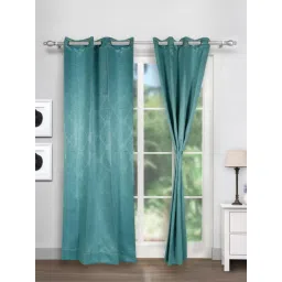 Swayam Blackout Eyelet Door Curtain - Damask Pattern In Teal Blue-image-6