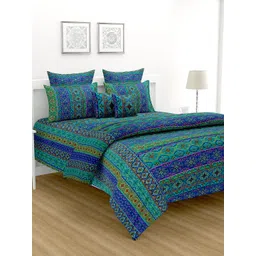 SWAYAM Blue & Green 180 TC Fine Cotton Queen Bedsheet with 2 Pillow Covers image 5