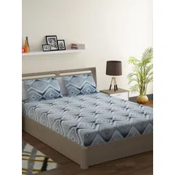 SWAYAM Blue & Grey Geometric 200 TC Cotton 1  King Bedsheet with 2 Pillow Covers-picture-17