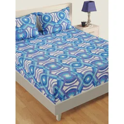 SWAYAM Blue & Off-White Abstract Flat 160 TC Cotton Double Bedsheet with Pillow Covers-picture-17