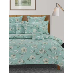 Swayam Blue Cotton Blend Floral King Bed Sheets 2 Pillow Covers-image-8
