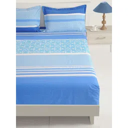 SWAYAM Blue Geometric 120 TC 100% Cotton Double Bedsheet Set-picture-32