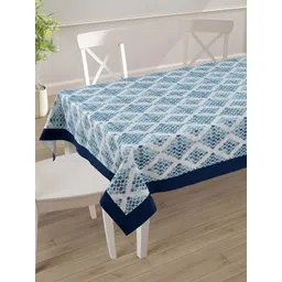 SWAYAM Blue Geometric Printed Cotton 6-Seater Table Cover-picture-25