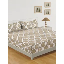 SWAYAM Brown & Off-White Floral 160 TC Cotton 1  Queen Bedsheet with 2 Pillow Covers-picture-19