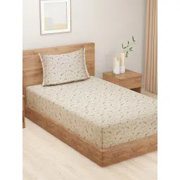 Swayam Brown Cotton Floral Single Bed Sheets 1 Pillow Cover image 1