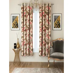 Swayam Cotton Casement Printed Design Single Piece 7.5 ft Door Curtain, Beige & Cream-picture-16