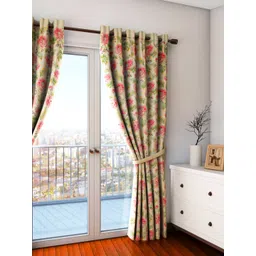 SWAYAM Cream-Coloured Single Floral Print Regular Door Curtain-picture-28
