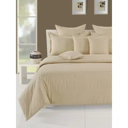 SWAYAM Cream-Coloured Striped 300 TC King Bedsheet with 2 Pillow Covers-picture-23