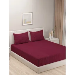 SWAYAM Essentials Burgundy Striped 210 TC Flat Queen Bedsheet With 2 Pillow Covers-picture-12