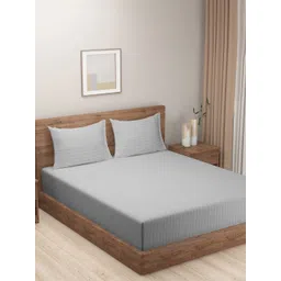 SWAYAM Essentials Grey Striped 210 TC Flat Queen Bedsheet With 2 Pillow Covers-picture-19