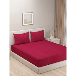 SWAYAM Essentials Maroon Striped 144 TC Flat Queen Bedsheet With 2 Pillow Covers-picture-27