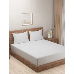 SWAYAM Essentials White & Grey Striped 210 TC Flat Queen Bedsheet With 2 Pillow Covers-picture-17
