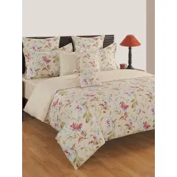 Swayam Floral Beige 144 TC Cotton King Bedsheet with 2 Pillow Covers-picture-13