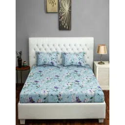 Swayam Floral Turquoise 144 TC Cotton King Bedsheet with 2 Pillow Covers-picture-31