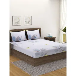 Swayam   Floral White & Brown 240 TC Cotton King Bedsheet with 2 Pillow Covers-picture-25