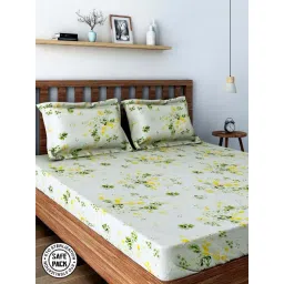 Swayam Floral White & Green 160 TC Cotton Single Bedsheet with 2 Pillow Covers-picture-42