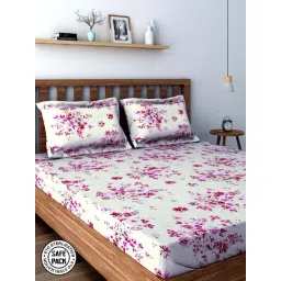 Swayam Floral White & Pink 160 TC Cotton Single Bedsheet with 2 Pillow Covers-picture-11