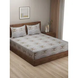 Swayam   Geometric Grey & Brown 200 TC Cotton King Bedsheet with 2 Pillow Covers-picture-39