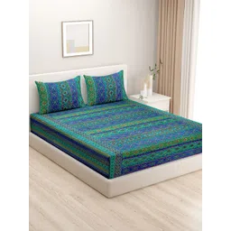 SWAYAM Green & Blue 180 TC Cotton Double Bedsheet with 2 Pillow Covers-picture-10