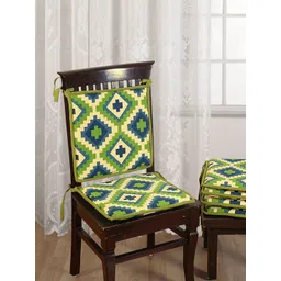 SWAYAM Green & Navy Blue Set of 4 Printed Chair Pads with Loops-picture-23