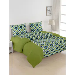 SWAYAM Green Printed Co-ordinated Bedding Set with Reversible Quilt (Comforter)-picture-36