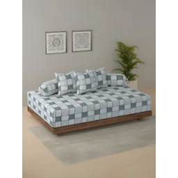 SWAYAM Grey & Blue 6 Pieces Geometric Printed Cotton Diwan Set-picture-34