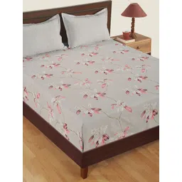 SWAYAM Grey & Brown Floral 160 TC Cotton 1  Queen Bedsheet with 2 Pillow Covers-picture-21