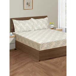 SWAYAM Grey & Cream-Coloured Floral Cotton Fitted 160 TC King Bedsheet & 2 Pillow Covers-picture-20