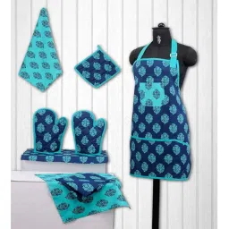 swayam Indian Motif Blue Cotton (Set of 8) Kitchen Linen Set-picture-14