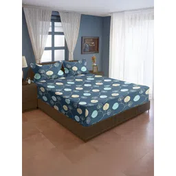 SWAYAM Navy Blue & Teal 210 TC King Bedsheet with 2 Pillow Covers-image-4