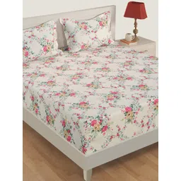 SWAYAM Off-White & Pink Floral 250 TC Cotton 1 Queen Bedsheet with 2 Pillow Covers-picture-28