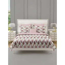 SWAYAM Pink & Green Geometric 210 TC Queen Bedsheet with 2 Pillow Covers-picture-40