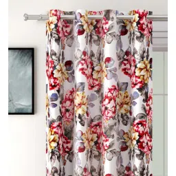 swayam Red Faux Silk Blackout 7 Feet Eyelet Curtain (Set of 2)-picture-31