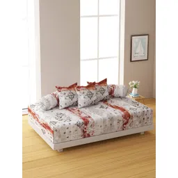 SWAYAM Set Of 6 Beige & Red Printed 144 TC Bedsheet With Bolster & Cushion Covers-picture-27
