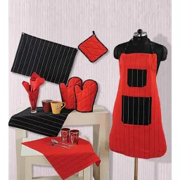 swayam Strip Black & Red Cotton (Set of 8) Kitchen Linen Set-picture-37