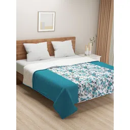 SWAYAM Teal & White Floral AC Room 110 GSM Double Bed Dohar-image-11
