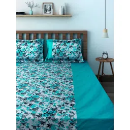 SWAYAM Teal Blue 210 TC Fine Cotton Double Fitted Bedsheet with 2 Pillow Covers-image-2