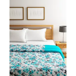 SWAYAM Teal Blue & White Printed Anti-Allergic Double Winter Quilt-image-0