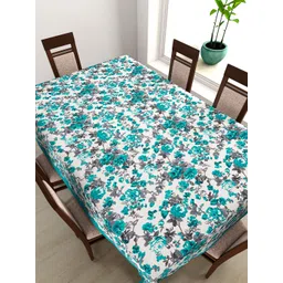 SWAYAM Teal Green Floral Print Rectangular 90" x 60" Cotton Table Cover-image-13