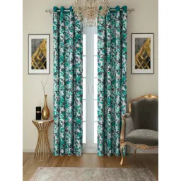 Swayam Turquoise Floral Printed Eyelet Door Curtain - Single Piece (7 Ft)-picture-16