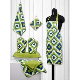 SWAYAM Unisex Green & Teal Blue Cotton Kitchen Linen Set-image-3