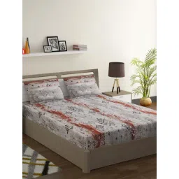 Swayam Veda Printed Grey & Brown 144 TC Cotton Double Bedsheet with 2 Pillow Covers-picture-22