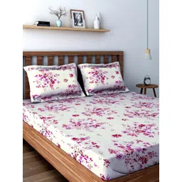 SWAYAM Vedda Off White & Pink Floral Cotton 160 TC Queen Bedsheet with 2 Pillow Covers-picture-38